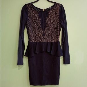Bebe Black and Gold Lace Long Sleeve Dress